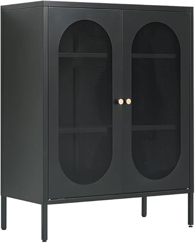 Miniatura 13 de Armarios decorativos de metal rosa con 2 estantes ajustables, armario de almacenamiento de metal de 3 niveles con patas, armarios de acero para