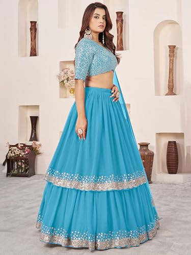 Image of Zeel Clothing Women's Sequins Embroidered Georgette New Semi-stitched Lehenga Choli Set With Dupatta (50666-Womens-Lehenga-Choli-Latest)
