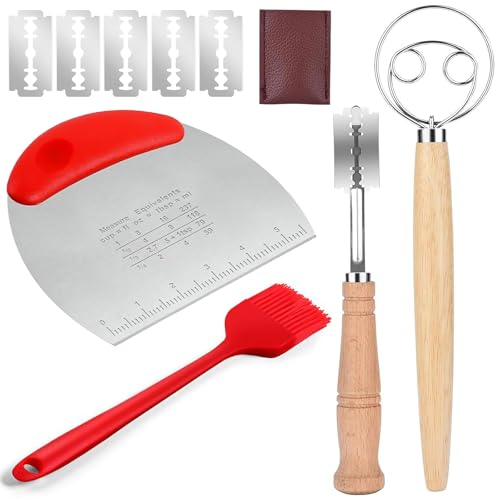 Qaestuan Cuchilla Panadero Set, con 4 Hojas y Bolsa, Batidor de Masa Danés, Bread Lame Tool en Acero Inoxidabl, Versátil Rasqueta de Cocina, Ideal para Baguettes, Masa, Pan Casero y Repostería