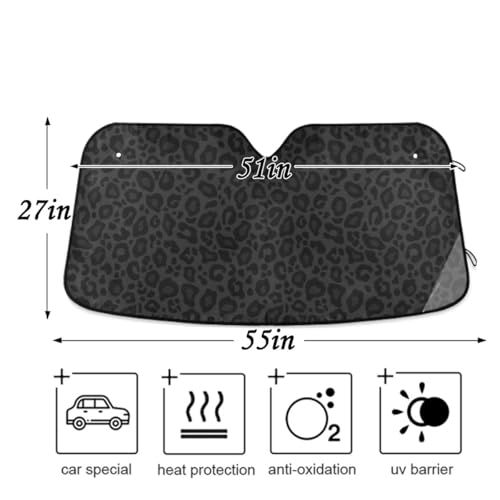 Oarencol Black Leopard Car Windshield Sun Shade Animal Skin Print Foldable UV Ray Sun Visor Protector Sunshade to Keep Your Vehicle Cool (51" x 27.6") by Oarencol - Image 4