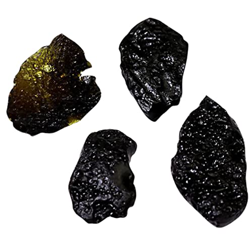 Hohopeti 4pcs Natural Meteorite Pendant Decor Black Glass Specimen for Boys and Girls Education