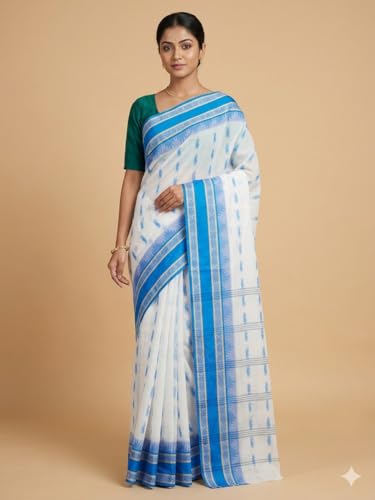 Image of eC ESHA'S COLLECTION Women's Traditional Pure Cotton Katki Tant Saree Without Blouse Piece