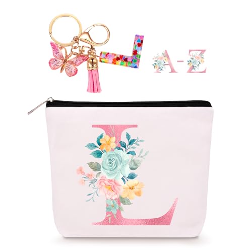 Lingdeer Personalized Makeup Bag with Initial Keychain, Custom Initial Monogram