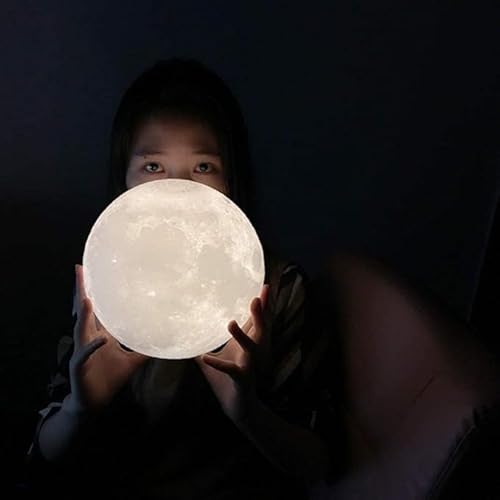 Luminária Mini Lua Cheia Abajur LED com Alto Relevo e Base para Decoração Sem Fio
