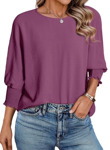 Dokotoo Womens Tops 3/4 Sleeve Dressy Casual Blouses Summer Outfits Plus Size Spring Clothes