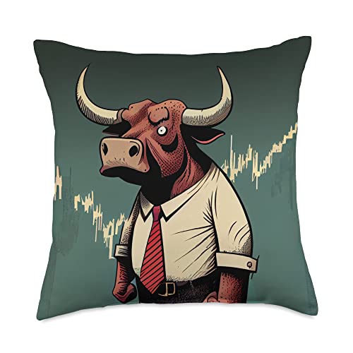 Bull Trader Stock Market Throw Pillow