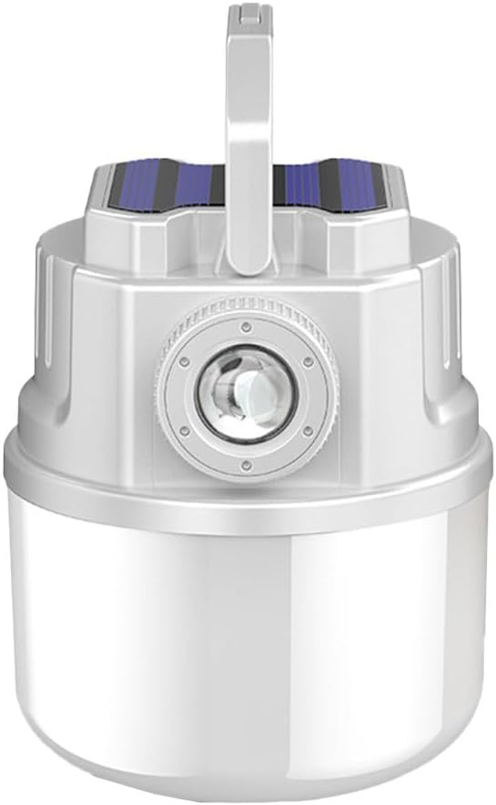 Solar Camping Lantern with USB Charging, 4 Modes Zoomable LED Light, Dual Battery Powered Hanging Lamp Outdoor Hiking, White(C50 white)