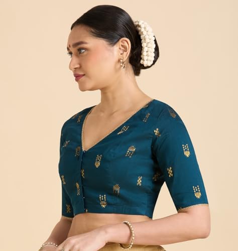 Image of Studio Shringaar Women's Handloom Cotton Silk Readymade Saree Blouse