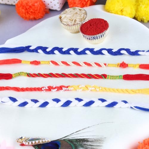Image of Traditional Handmade Rakhi For Brothers | Designer Pearl, & Beaded Wrist Bands For Bhai| Thread Rakhi For Siblings | Elegant Handcrafted Bracelet For Raksha Bandhan