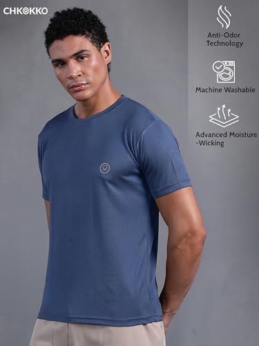 Image of CHKOKKO Gym T Shirts for Men Workout Activewear Solid Quick Dry Sports Tshirt for man Breathable Lightweight Half Sleeve Regular Fit Round Neck Running Boys T Shirt
