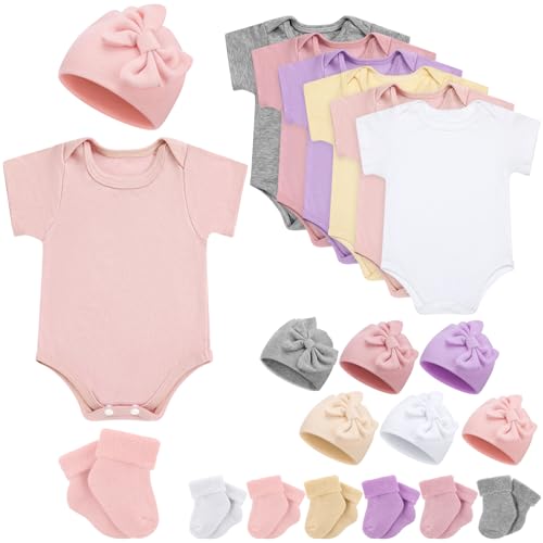 Image of Glitopper 6 Pack Preemie Bodysuit Set Preemie Clothes Cotton Hat Socks Newborn Baby Layette Gift Set for Nicu Girls Boys