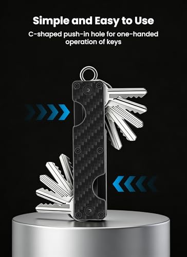 Gugxiom Metalowy organizer na klucze, kompaktowy uchwyt na klucze dla mężczyzn i kobiet, mieści do 12 kluczy – mini organizer na klucze, Czarne włókno węglowe, Rozmiar uniwersalny