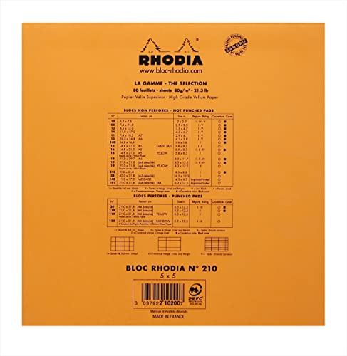 RHODIA 210200C, Stapled Notepad N°210 Orange, 21x21 cm, Small Squares, 80 Detachable Sheets - Image 2