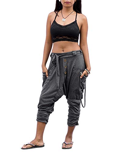 Women's Harem Loose Yoga Travel Lounge Pants With Pockets Casual Boho (Charcoal) #TOP2