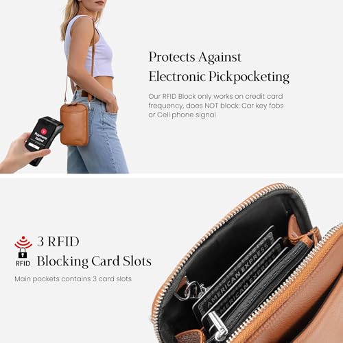 Image of befen Genuine Leather Crossbody Cell Phone Purse for Women, Small Zip Around RFID Blocking Crossbody Wallet Bags