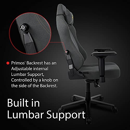 Arozzi Primo Premium Woven Fabric Gaming Chair Office Chair With High Backrest Recliner Swivel Tilt Rocker 4D Armrests Neck Pillow Built-In Lumbar Adjustment Height - Dark Grey With Gold Accent #TOP7