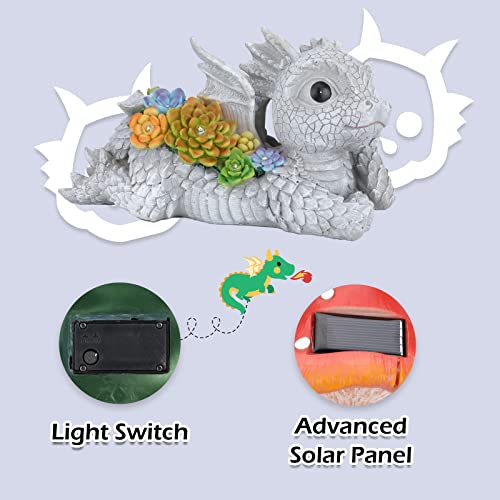Ovewios Garden Dragon Statue Outdoor Decor, Dragon Garden Sculpture Waterproof Solar Led Lights Resin Succulent Decorations For Outside Lawn Patio Patio Yard Ornament Gifts #TOP4