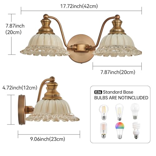 Image of XIEDUN Vintage Vanity Light Brushed Brass 2 Light Vanity Lights for Bathroom Vanity Light Fixtures