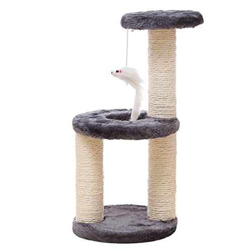 Prettyia Torre de árvore de gato para escalada com postes de arranhão com brinquedos de pelúcia para