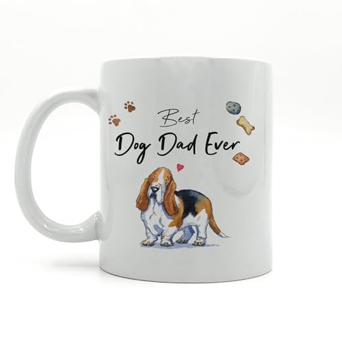 Image Industry Tazza in ceramica con scritta in inglese "Best Dog Dad Basset Hound", regalo per lui, per gli amanti del caffè