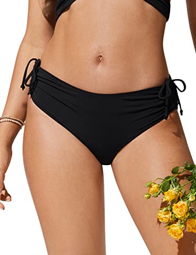 CRZ YOGA Womens Bikini Bottoms Full Coverage Mid Rise Bathing Swimsuit Adjustable Ruched Side Tie Swim Briefs