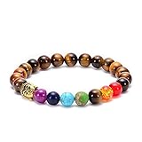 GelConnie 7 Chakra Bracelets Buddha 8mm Natural Tiger Eye Bead Bracelet Elastic Yoga Bracelet Bangle Christmas Gift for Men, Women