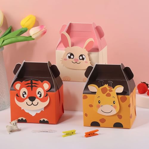Dschungeltiere Geschenkboxen, 20 Stück, Süße Tierdesigns mit Giraffe, Hase, Hamster, Tiger und Kuh