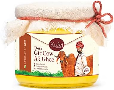 Kudej Premium Desi Gir Cow Ghee, 250ml| Vedic Bilona Method, Free Grazing Cows| Natural Immunity Booster from Gujarat| Lactose-Free A2 Ghee| Eco-Friendly| Rich Flavor, Supports Pastoral Community
