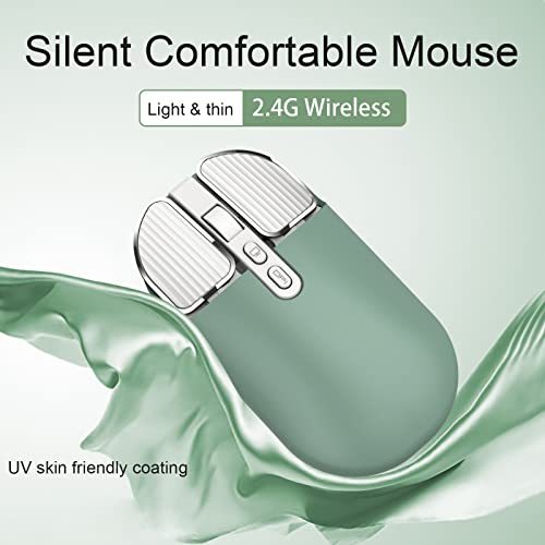 Image of 2.4G Wireless Rechargeable Mouse with USB Receiver,One Click Return to Desk,Mute Button,Power Saving, 2400DPI Optical Cute Girls Mouse for Laptop,Notebook,PC,Tablet (Green)