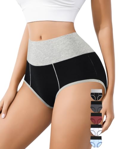 Image of High Waisted Cotton Underwear for Women Postpartum Stretch Breathable Panties Ladies Full Coverage Briefs 5 Pack