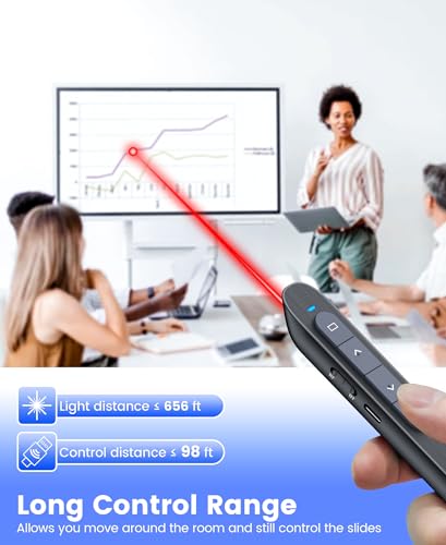 Image of Wireless Presenter with Red Light, 2.4G USB & Bluetooth Presentation Clicker, Rechargeable via Type-C, 165ft Range, Compatible with PowerPoint /Keynote for Windows /Mac /Linux /Android (Black)