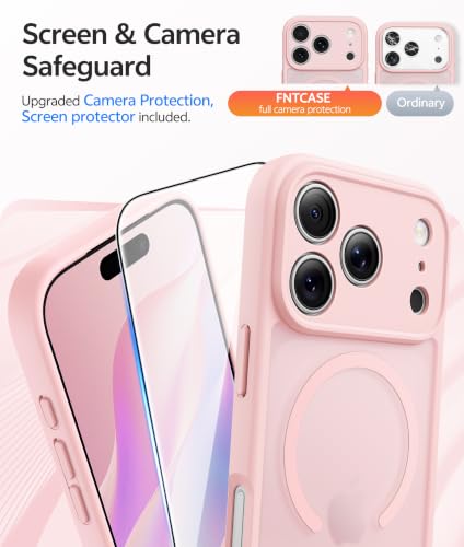 Image of FNTCASE for iPhone 17 Pro Case: [Compatible with Magsafe] Translucent Matte Cases with [Full Camera Protection] [Screen Protector] Military Grade Shockproof Protective Phone Cover - Light Pink