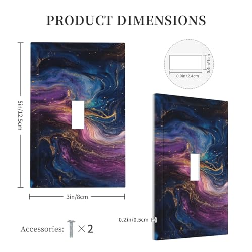 Decorative Switch Covers Plate Abstract Purple Blue Gold Marble Texture 1 Gang Wall Plate Single Toggle Wall Cover Plate Jumbo Electrical Light Switch Plate Faceplate for Bathroom Decor