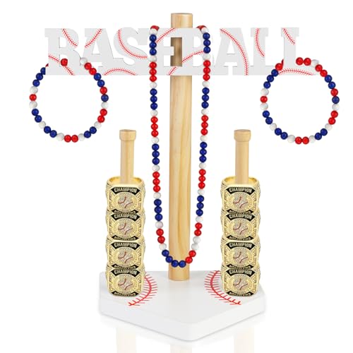 Image of AKAIXI Home Plate Baseball Necklace Holder, BASEBALL Sign Championship Ring Display Stand, Baseball jewelry Accessories Organizer Dresser Decor for Men Baseball Mom Lovers Team Player Coach Gift