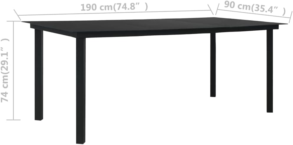 Outdoor Coffee Table, Patio Coffee Table, Metal Furniture for Patio, Deck, Porch, Balcony, Garden and Backyard, Patio Dining Table Black 74.8"x35.4"x29.1" Steel and Glass