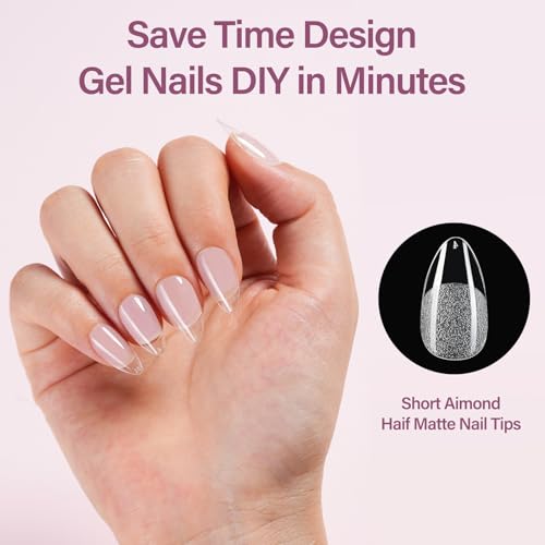 Misssix Short Almond Gel Nail Tips Kit, 216Pcs Pre Etched Clear Fake Nails, Full Cover False Nail 9-in-1 Gel Glue and Portable Mini U V Nail Lamp for Women 12 Sizes - Thumbnail 2
