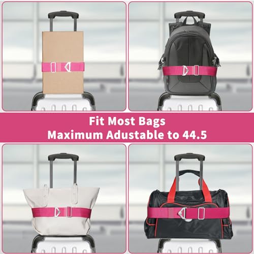 TOOVREN 2-in-1 Travel Belt for Luggage Straps Add a Bag Bungees Suitcase Luggage Strap Over Handle Suitcases Belt for Carry On Bag Adjustable Backpack Attachment Airport Travel Accessories Rose - Thumbnail 6