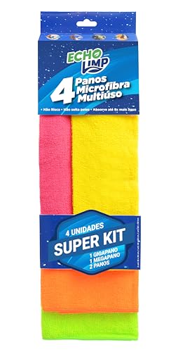 NVA 470 - CONJUNTO COM 4 PANOS SORTIDOS EM MICROFIBRA (1UNI - 60x90 / 1UNI - 58x48 / 2UNI - 30x35) - ECHOLIMP