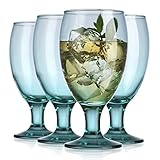 Fancy Set of 4 20oz With Stem - Modern Unique Large Glass For Soda, Iced Coffee, Seltzer, Fruit...