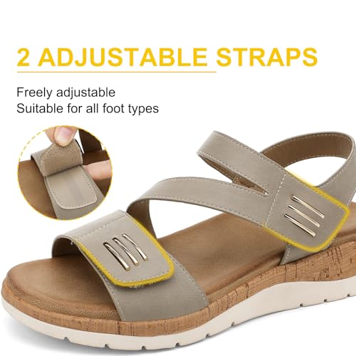 Image of UBFEN Womens Low Wedge Walking Sandals with Arch Support | Open Toe Sandals Adjustable Instep and Ankle Straps for Summer Everyday Outfits, Travel,Vacation
