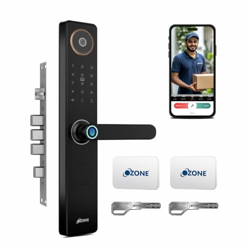 Image of Ozone Smart Door Lock with WiFi & HD Camera | Fingerprint, App, Password & RFID Access | 4-Way Unlock | Fits 35-110 mm Wooden & Metal Doors | Rose Gold