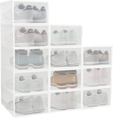 12pcs Shoe Box - Shoe Storage Boxes Clear Plastic Stackable 