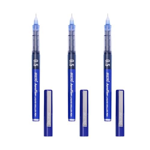 Image of BRUSTRO AeroFlow Liquid Ink Rollerball Pens | Blue | 0.5mm, Micro Tip | Pack of 3| Ideal for Students, Professionals, Office, Exam use, Accurate Smooth Writing, Fade Resistant