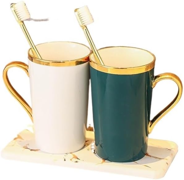 Gargle Cup Set Home Bathroom Gold Tracing Ceramic Washing-up Cup Diatom Mud Mat(E)