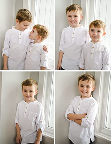 Image of Arshiner Boys Cotton Linen Henley Shirt Button Down Shirt Long Sleeve T Shirt Beach Shirt Tee Casual Solid Tops