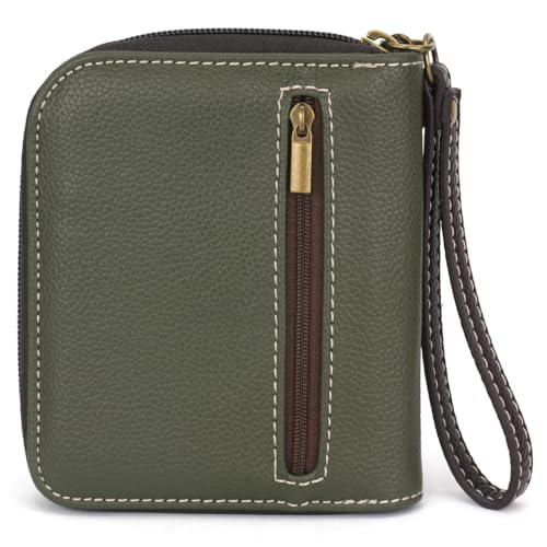 Image of CHALA Zip Around Wallet, Wristlet, 8 Credit Card Slots, Sturdy Pu Leather- Hedgehog A - olive