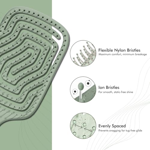 Image of konic Me Flexi Paddle Hair Brush IKM-3017 - Eco Concious, Flexible Maze Design, Wheat Straw & ABS Body, Scalp-Adaptive Comfort, Ion Anti-Frizz Bristles, Wet & Dry Detangling - Jade Green