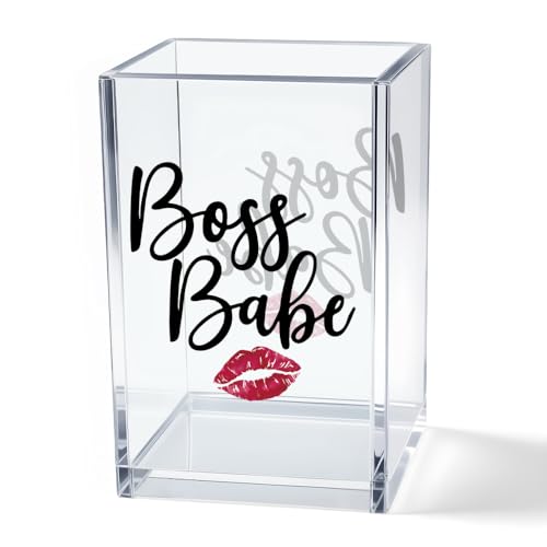 Image of Boss Babe Acrylic Makeup Brush Organizer Holder, Funny Babe Pen Holder Cup, Promotion Appreciation Gifts for Women Female Girl Boss Boss Lady t Makeup Lover, Thank you Gifts for Female