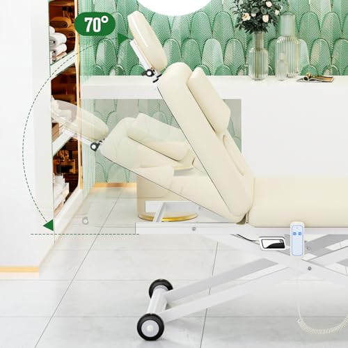 Image of Electric Massage Table, Electric Lift Motor Height adjustable and Manual Backrest Adjustable Angle for Treatment /Medical Spa /Facial Bed /Beauty Bed /Massage Bed and More - 31.2 Wide x 75 Long - White