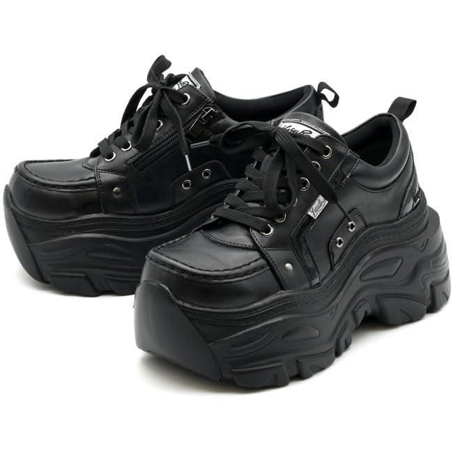 Yosuke 4460069 Women's Thick Sole Sneakers, Lace-up, Platform, Dad Sneakers, S, M, L, LL, Black, White, Heel Height 3.5 inches (9 cm), black combination, S
